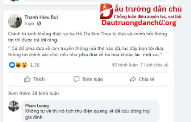Bùi Thanh Hiếu đừng 'mặt dày' thêu rệt về câu chuyện bà Hồ Thị Kim Thoa