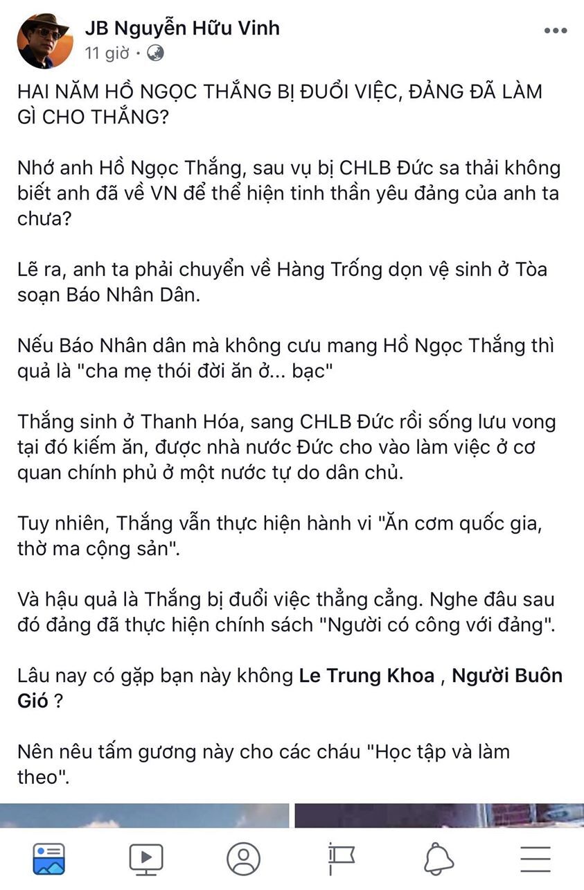 JB Nguyễn Hữu Vinh viết bậy bạ vì quá ngu dốt hay quá điên rồ trong việc xuyên tạc sự thật?