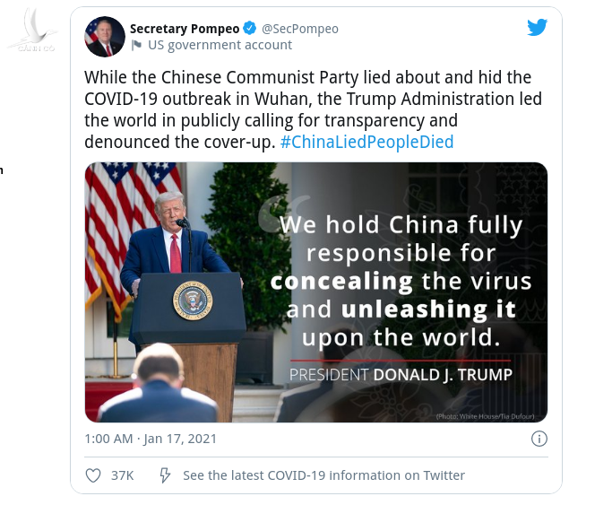 Ngoại trưởng Mỹ liên tục chỉ trích Trung Quốc trên Twitter