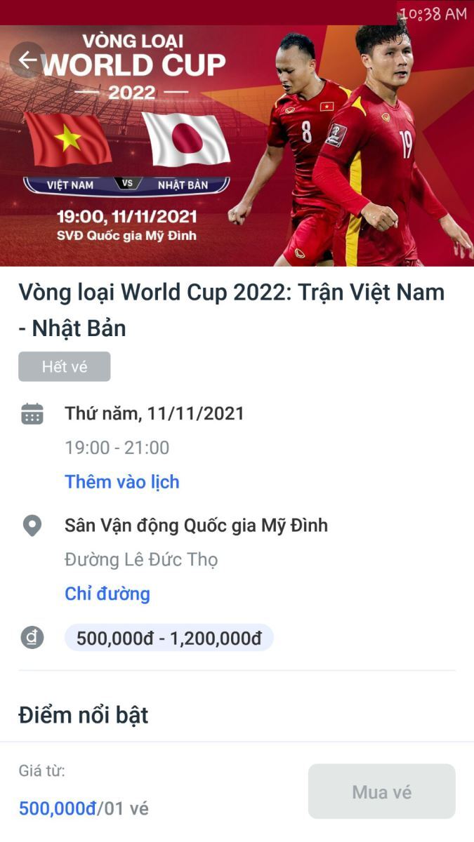 Sau 20 phút mở bán, vé trực tuyến trận tuyển Việt Nam gặp tuyển Nhật Bản đã 'cháy'