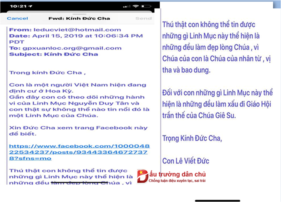 Người hùng David Lee gửi thư 'thỉnh cầu' giáo phận Xuân Lộc làm rõ hành vi của linh mục Nguyễn Duy Tân