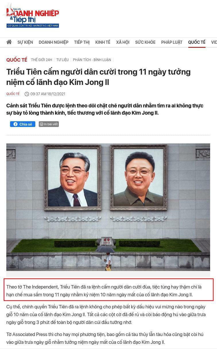 Thông tin “Triều Tiên cấm cười trong 11 ngày tưởng niệm ông Kim Jong Il” là sai sự thật