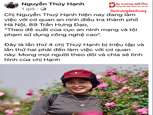 Tiếp tục triệu tập đối tượng Nguyễn Thúy Hạnh đến Cơ quan An ninh điều tra để làm việc