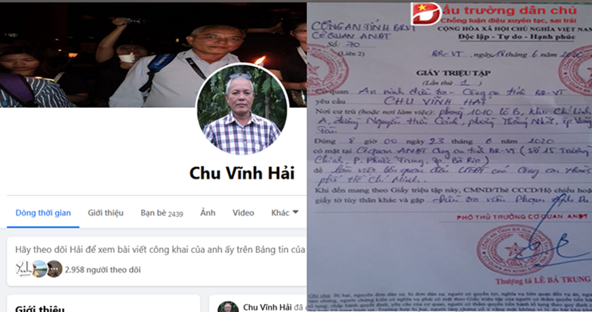 Triệu tập đối tượng Chu Vĩnh Hải vì liên quan đến nhóm của Phạm Chí Dũng