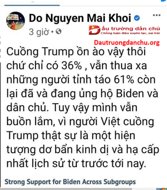 Vì sao các cuội chủ Việt Nam chia phe, đấu lộn lẫn nhau về kết quả bầu cử Tổng thống Mỹ?