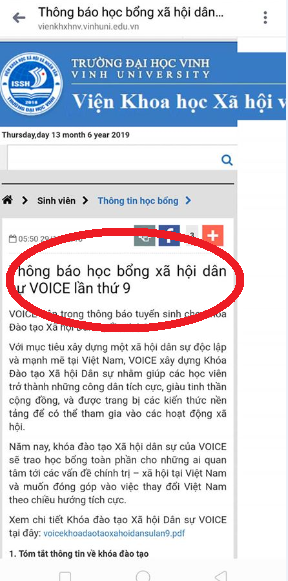 Vụ Đại Học Vinh Tuyển Sinh Cho Tổ Chức Phản Động VOICE Của Việt Tân