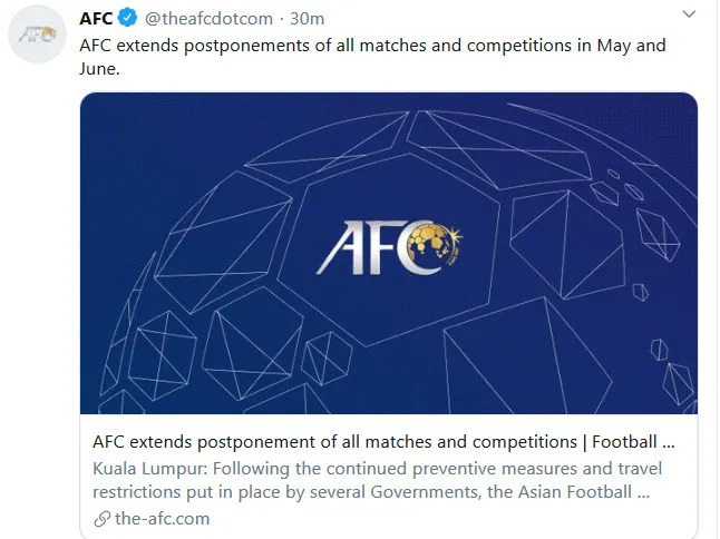 AFC kéo dài lệnh cấm thi đấu tất cả các giải bóng đá vì COVID-19