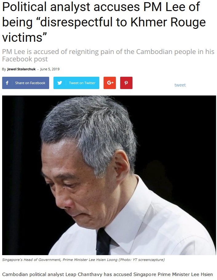 Báo Singapore đưa tin phản ứng của Campuchia đối với ông Lý Hiển Long