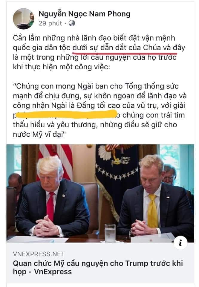 LM Nam Phong đang mong TT Trump công nhận Chúa là đấng tối cao?! #cpdvn_troll