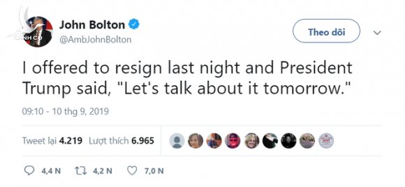 [NÓNG] TT Trump bất ngờ sa thải cố vấn an ninh Mỹ John Bolton, ông Bolton vội “thanh minh”