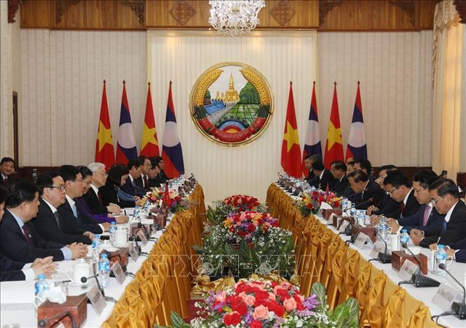 Tổng Bí thư, Chủ tịch nước Nguyễn Phú Trọng hội kiến Thủ tướng và Chủ tịch Quốc hội Lào
