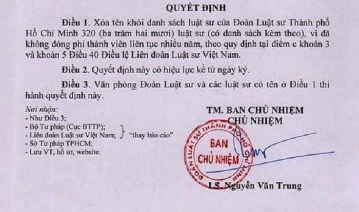 TP. Hồ Chí Minh: Xóa tên 3 luật sư vì lừa dối khách hàng
