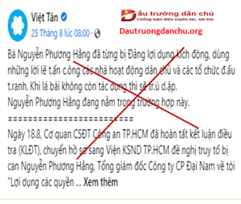 Việt tân lợi dụng vụ việc Bà Nguyễn Phương Hằng để vu khống cho Đảng cộng sản Việt Nam