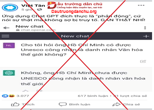 Lợi dụng việc sử dụng ứng dụng Chat GPT để bôi nhọ danh dự Chủ tịch Hồ Chí Minh