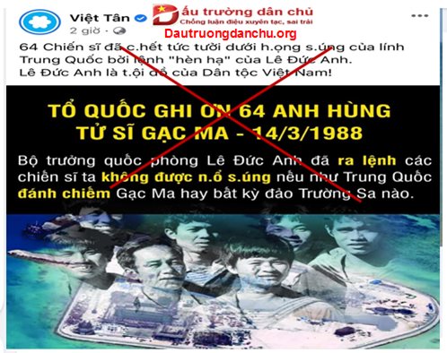Việt Tân cố tình lợi dụng sự kiện Gạc Ma để xuyên tạc